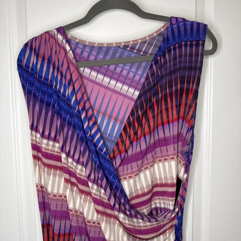 NWT Sofia Vergara Womens XL Multicolor Abstract Print Draped Sleeveless Dress - Picture 2 of 10